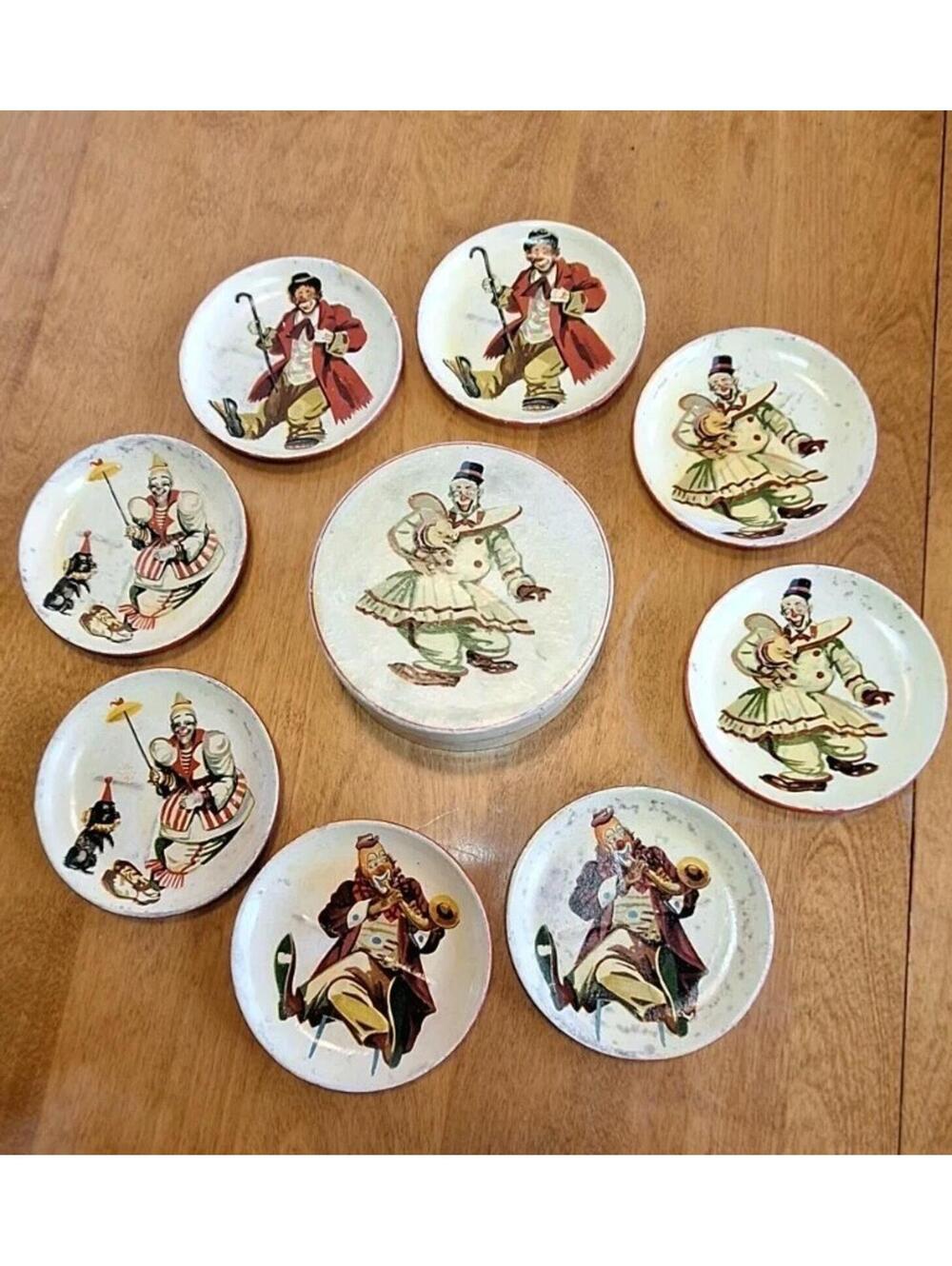 VTG Alcohol Proof Japan 8pc Set of 4" Coasters with Box of Clown Graphics
